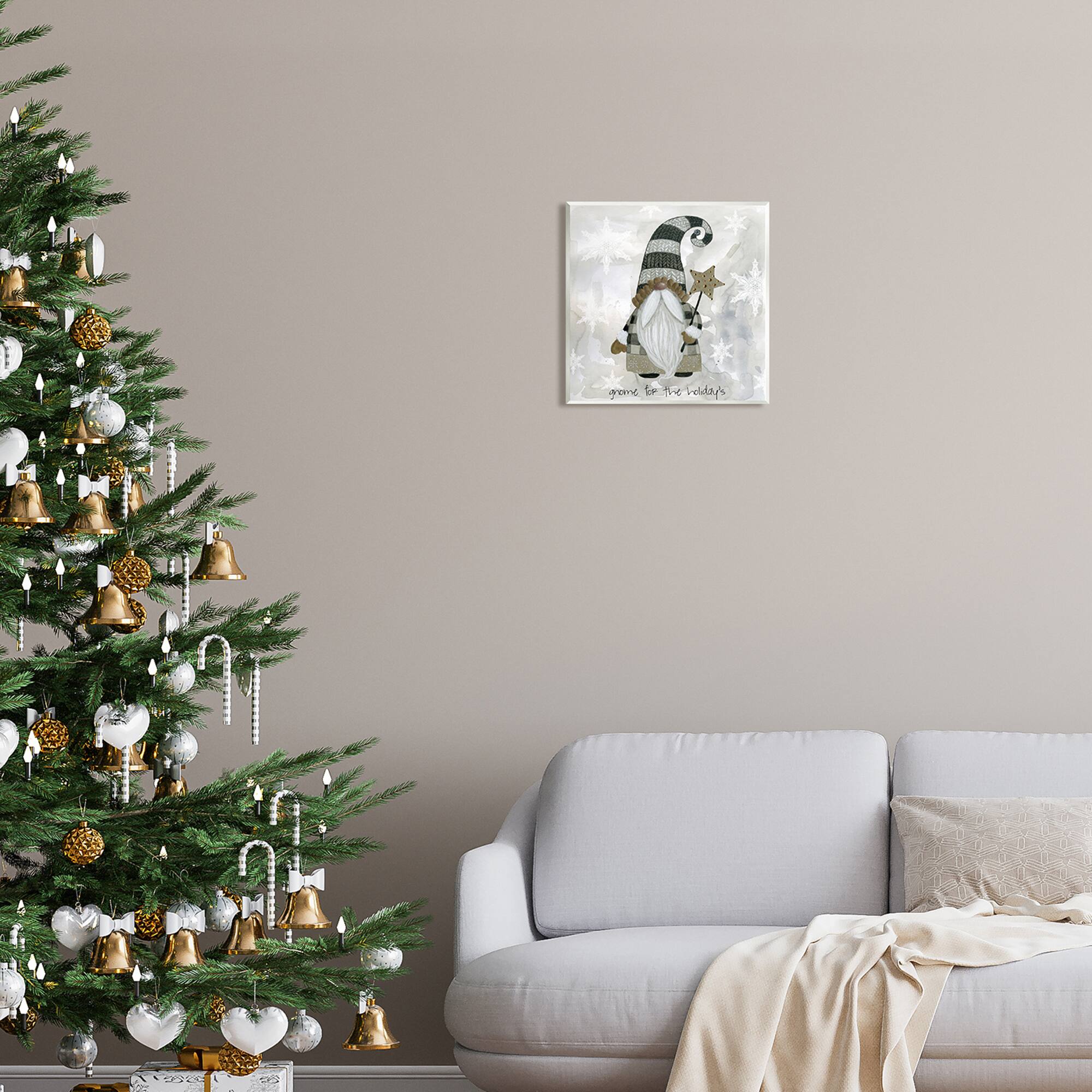 Stupell Industries Gnome for Holidays Snowflakes Wall Plaque Art